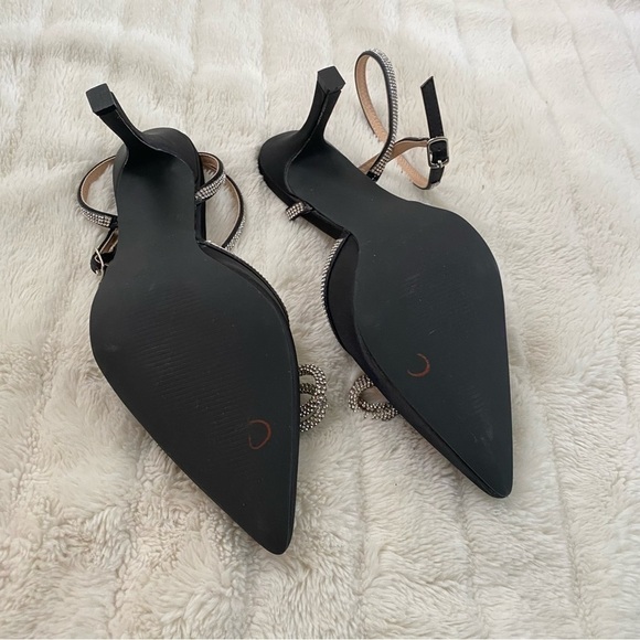 Nwob Rhinestone Bow Pointy Toe Satin Heels Black Silver Size 10 - Picture 8 of 16